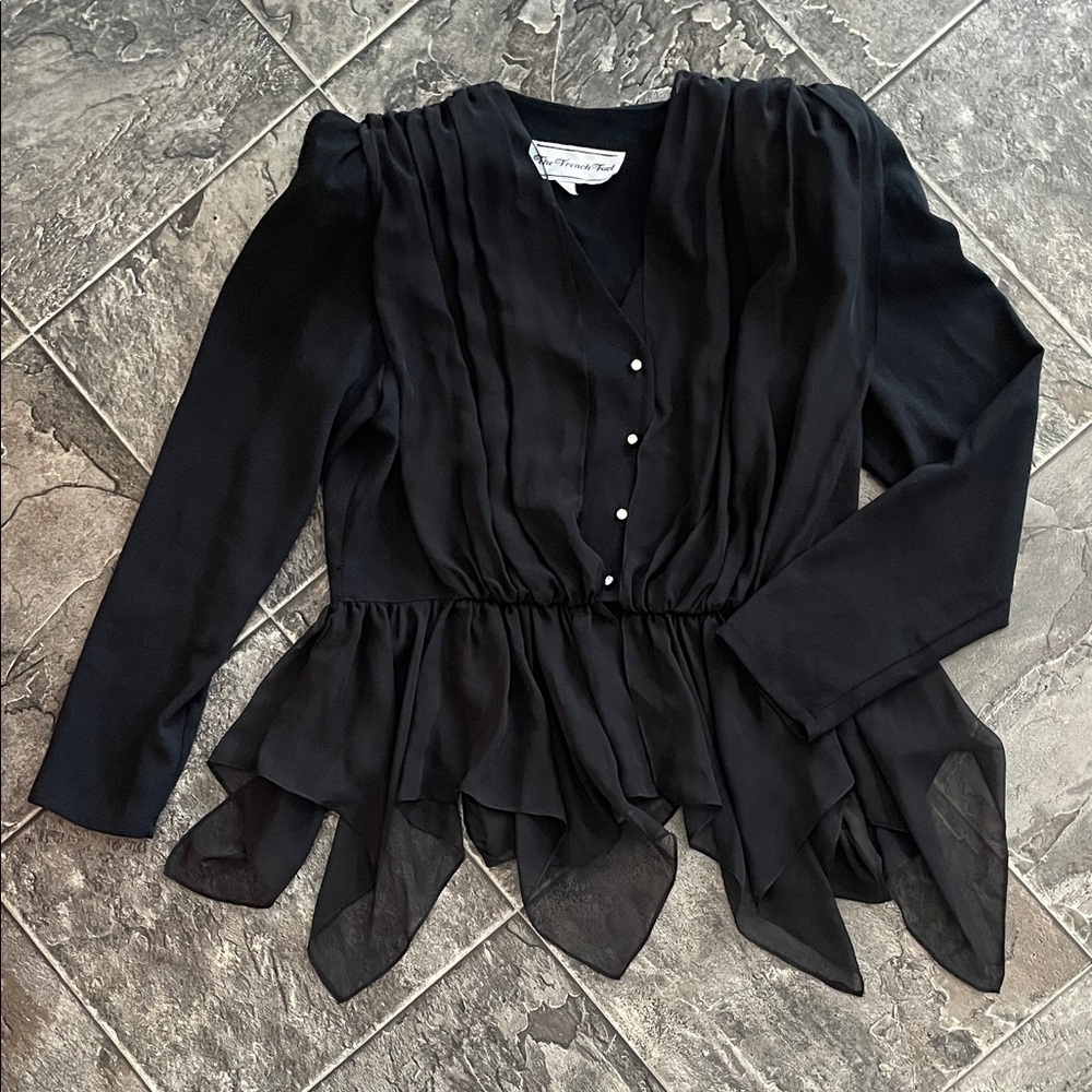 Vintage FRENCH FACT Women's Goth Fairy Top Flowy Chiffon Avant Garde Coquette